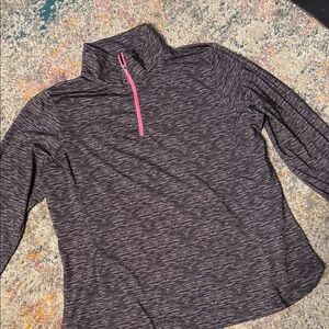 Zone Pro Gray Long Sleeve Zip Front Tee Top with Pink Accent 1X